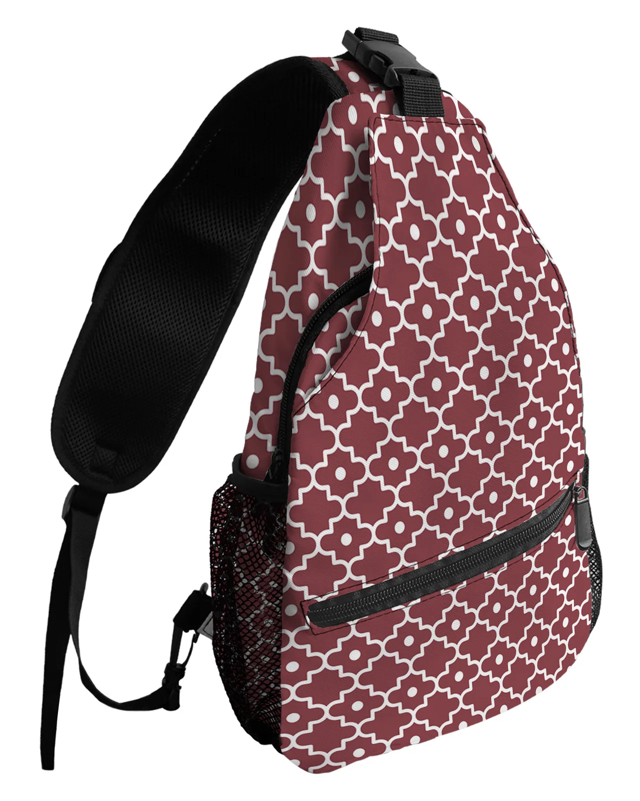 

Moroccan Pattern Grey-red Chest Bags For Women Men Waterproof Messenger Bags Female Travel Sport One Shoulder Crossbody Bag