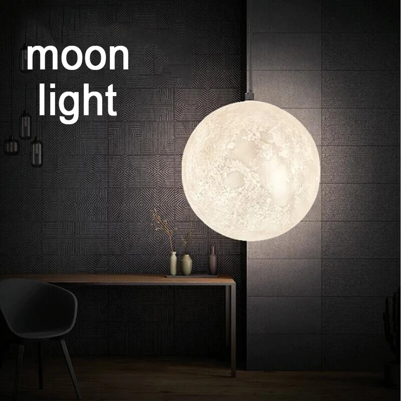 

Led 3d Print Moon Pendant Living Room Restaurant Hanging Lamps E27 12w 90v-260v Indoorchildren'S Lighting Luminaire