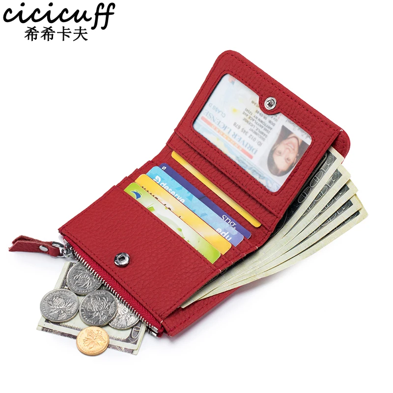 

Womens Short Genuine Leather Wallet Small Compact RFID Blocking Credit Card Case Purse with Zipper Pocket Fashionable Ultra-thin