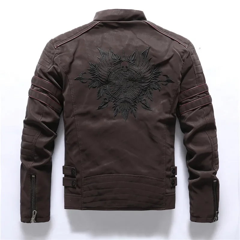 Back Skull Embroidery Motorcycle Faxu Leather Jackets Men Fashion Fleece Warm PU Leather Jackets and Coats Autumn Winter Outwear
Back Skull Embroidery Motorcycle Faxu Leather Jackets Men Fashion Fleece Warm PU Leather Jackets and Coats Autumn Winter Outwear