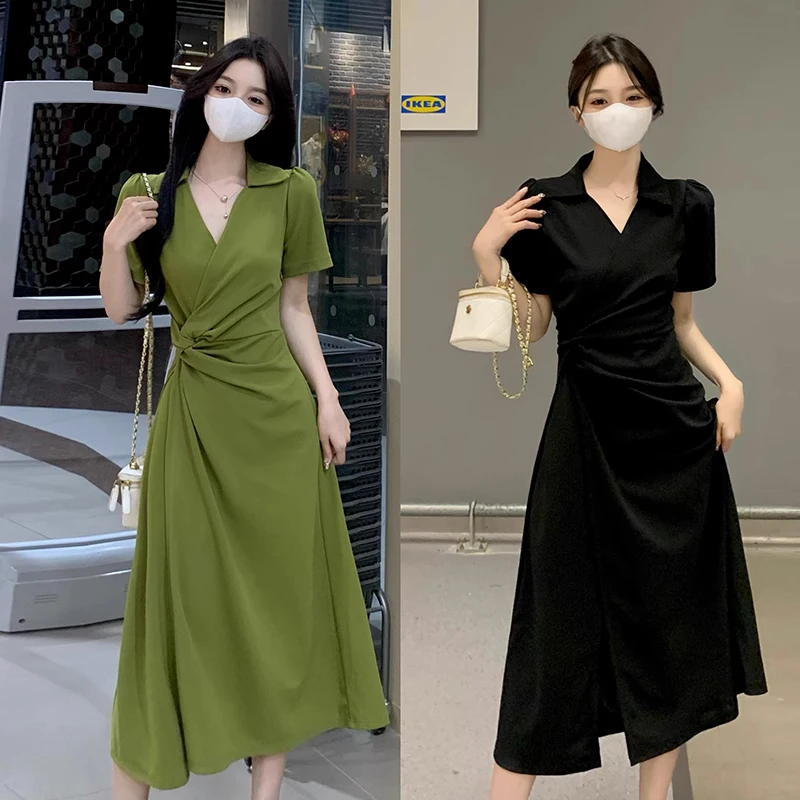 

LKSK Large Size Women's French Waistband Covering Belly Slimming Skirt Chubby Mm High-end Polo Dress Women's Summer New Style