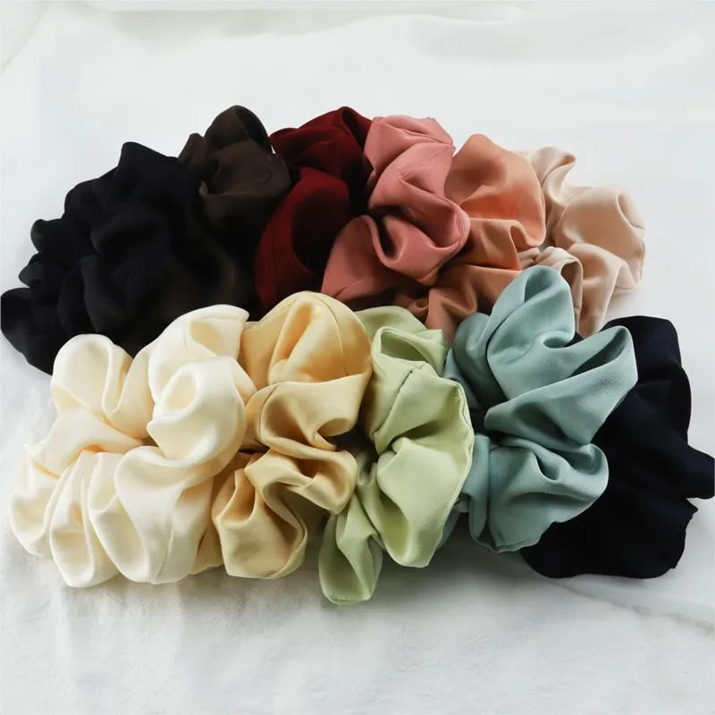 

Korean Woman Big Elegant Silk Elastics Hair Band Girls Solid Color Scrunchies Hair Ties Ladies Ponytail Hold Hair Accessories