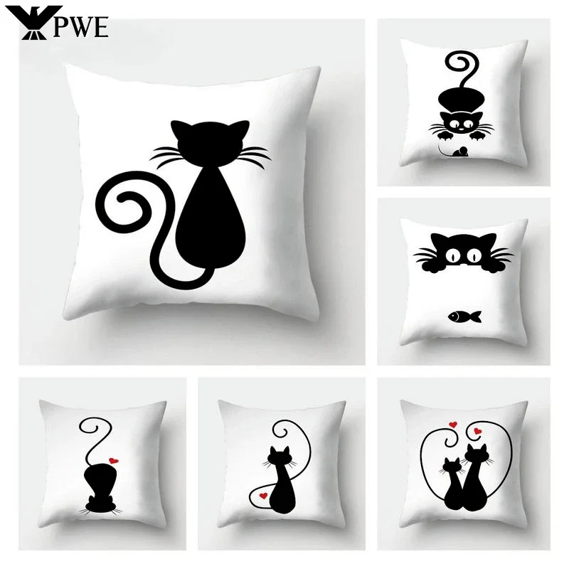 

Cartoon Cushion Cover Cute Cat Pillowcases Sofa Cushions Decorative Throw Pillows Home Decor Polyester Pillow Cover 45x45cm