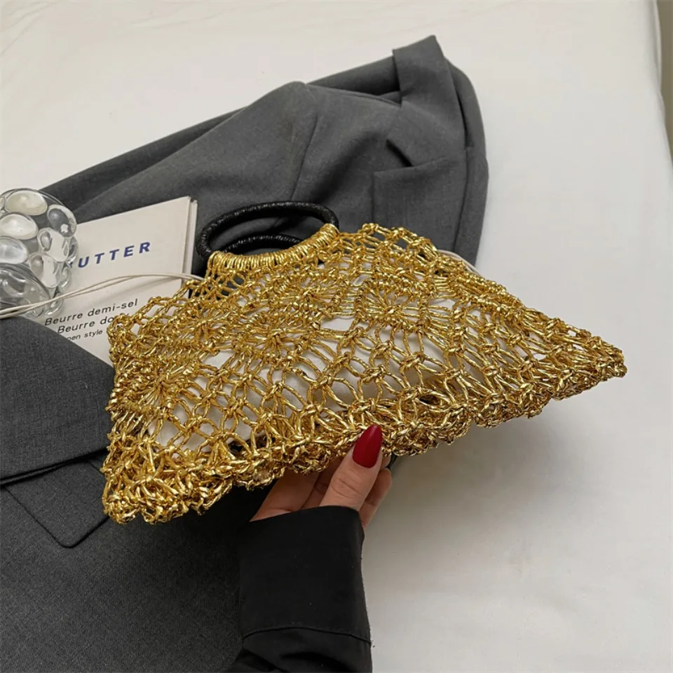 Luxury Woven Round Handle Bag - Designer Eco-Friendly Hollow-Out Handbag 25 S480b363dd13f4f2cb295c288fb9d11daD