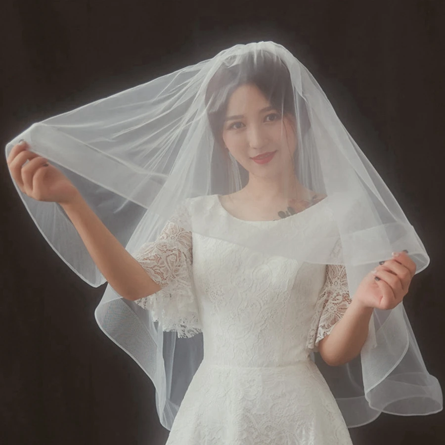 

In Stock White Ivory Two Layers Short Wedding veils Bride wedding accessories Velos de novia Bridal Veils velos novia 2023