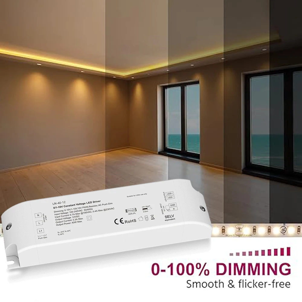 

Dimmable LED Driver 75W 40W AC 100V-240V to DC 12V 24V Transformer 0-10V 1-10V 10V PWM Push-Dim Dimming for Indoor LED Lighting