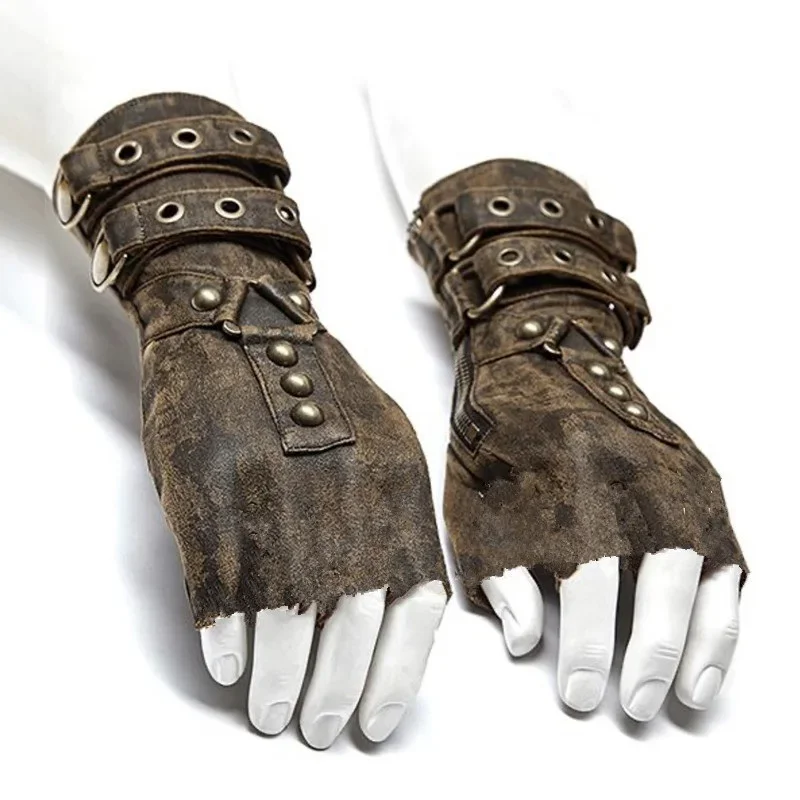 

Перчатки мужские в стиле стимпанк, мотоциклетные митенки в стиле милитари, готика, одна пара, без пальцев, аксессуары для косплея в средневековом стиле