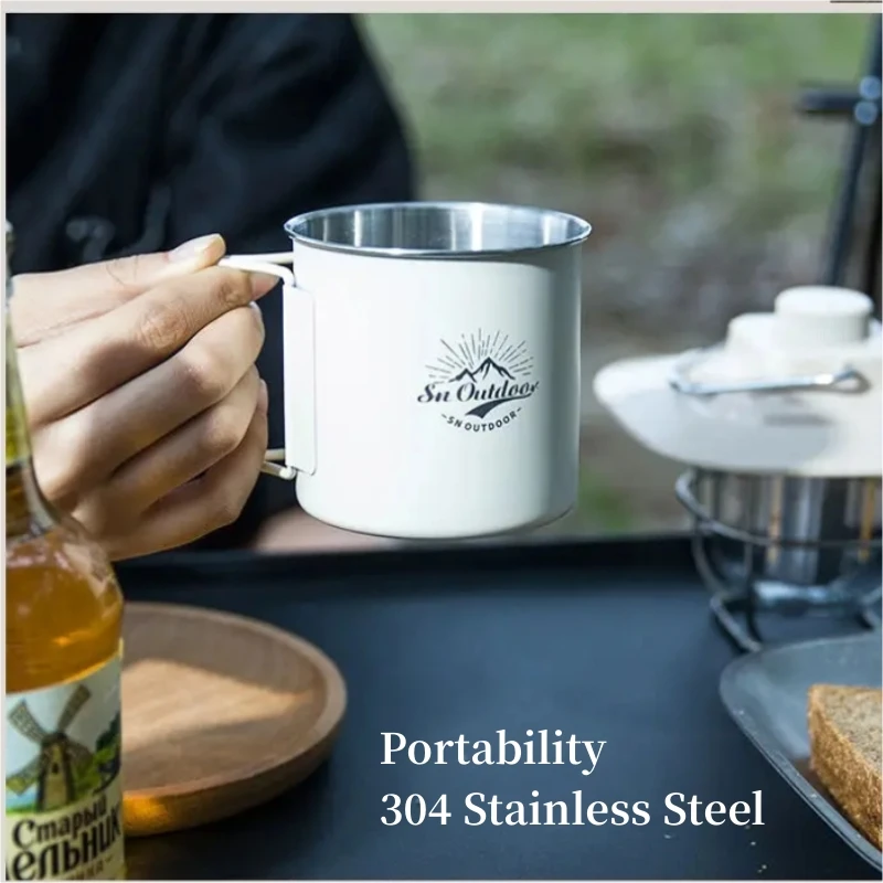 

Outdoor Camping Picnic Portable 304 Stainless Steel Mug Coffee Juice Wide Mouth Beer Mugs Mountaineering Foldable Handle