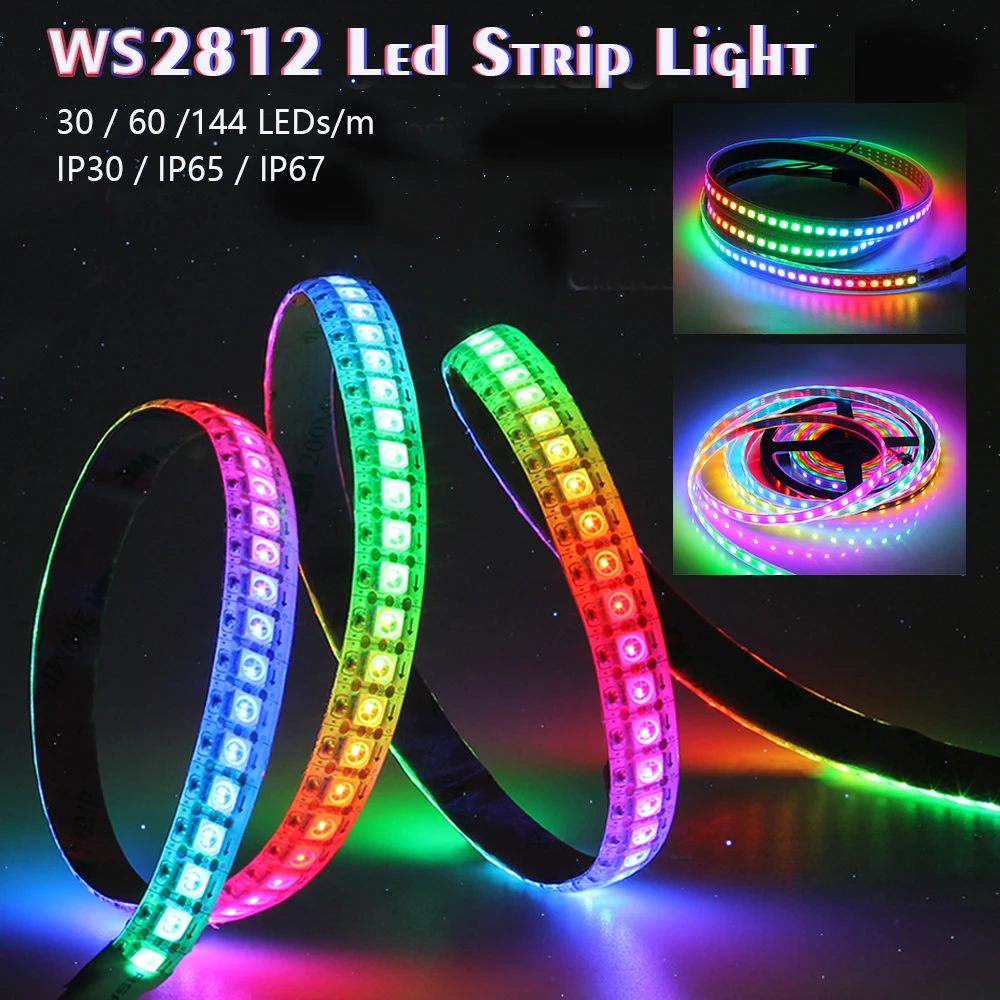 

WS2812B Smart Addressable Pixel RGB LED Strip Light WS2812 IC 30/60/144 Pixels/LEDs/m IP30/IP65/IP67 DC5V LED Lamp Tape DC5V