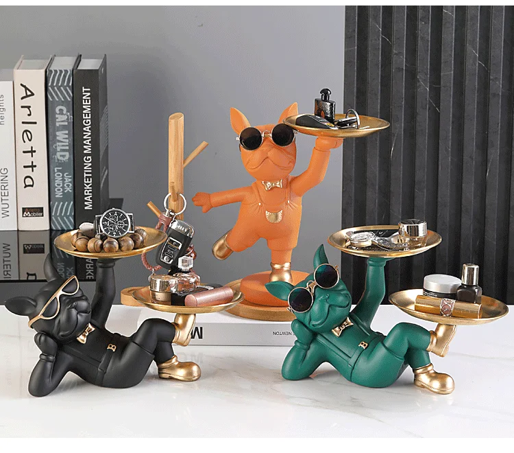 Animal Resin Sculpture dog Butler statue Home Decor French Bulldog with Double Metal tray Table Ornaments Decor Dog Figurine Art Animal Resin Sculpture dog Butler statue Home Decor French Bulldog with Double Metal tray Table Ornaments Decor Dog Figurine Art