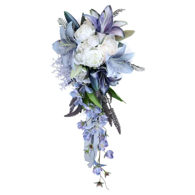 

Wedding Bouquet Elegant Flower Bunch Tossing Bouquet Simulation Lilies and Others Stylish for Bride Bridesmaid 24.4in