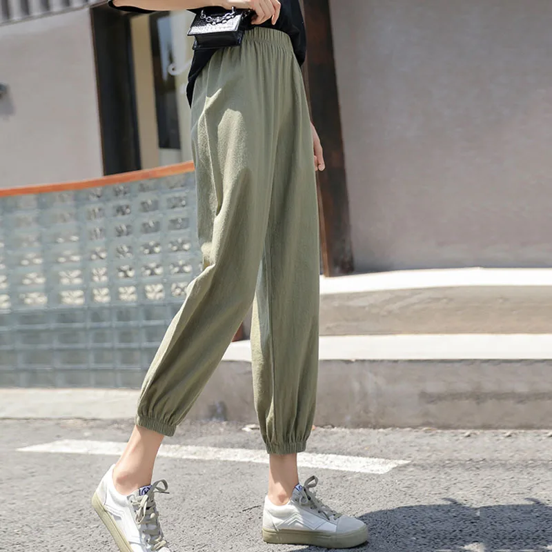 Women Casual Loose Cozy Harem Pants for 2026 New Summer Elastic Waist Beach Linen Pants Solid Color All-match Lantern Trousers 48 S481249c5b83444ab91956d8eab5de93d7