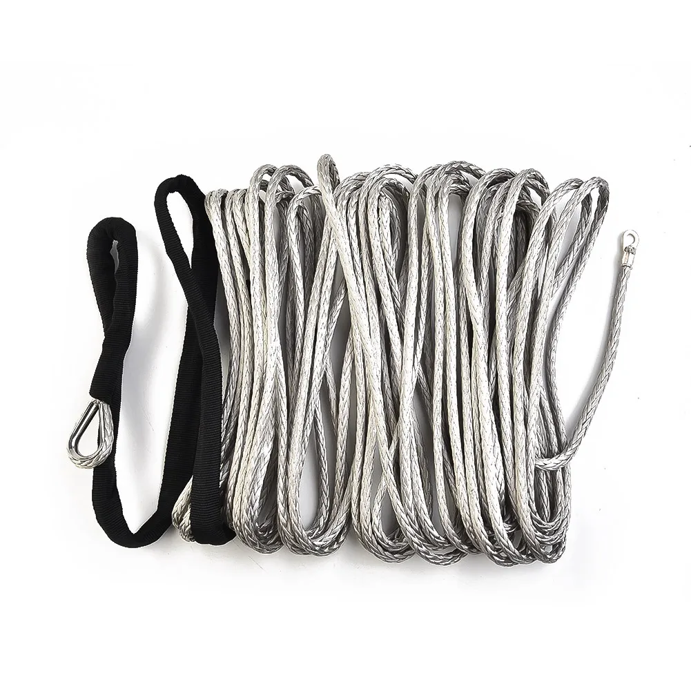 

Tow Winch Rope UTV ATV Line Tool With Sheath Gray Cord Light weight Synthetic High Strength Motorcycles Durable