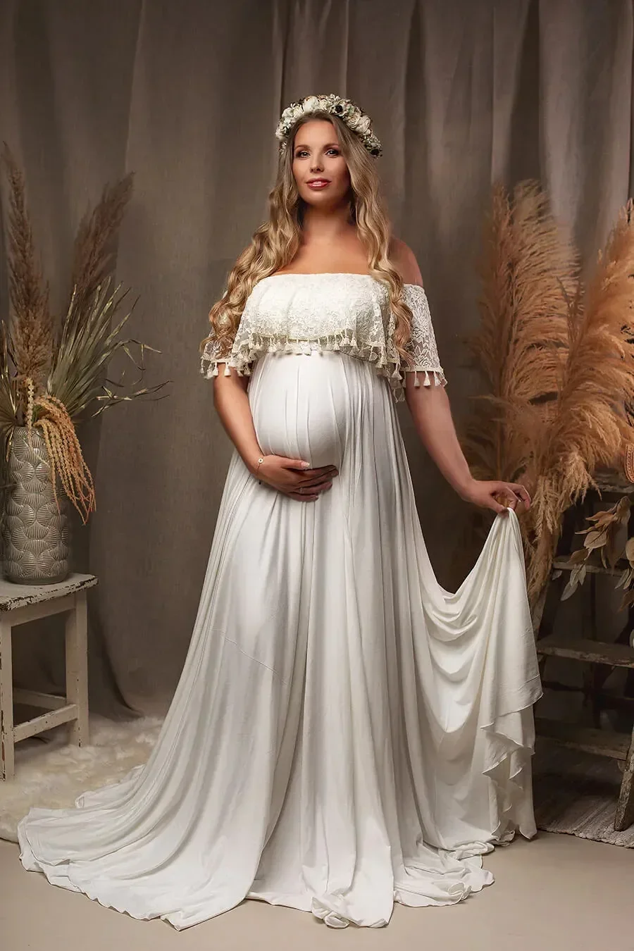 

Sexy Tassel Maternity Baby Shower Dresses Long Pregnancy Photo Shooting Dress For Pregnant Woman Photography Session Female Gown