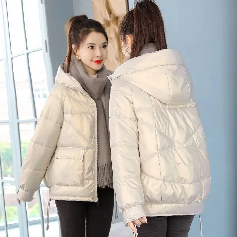 

Женская зимняя блестящая стеганая куртка, новинка 2023, зимнее хлопковое пальто, женские теплые толстые парки, пальто с капюшоном, верхняя одежда, свободное зимнее пальто