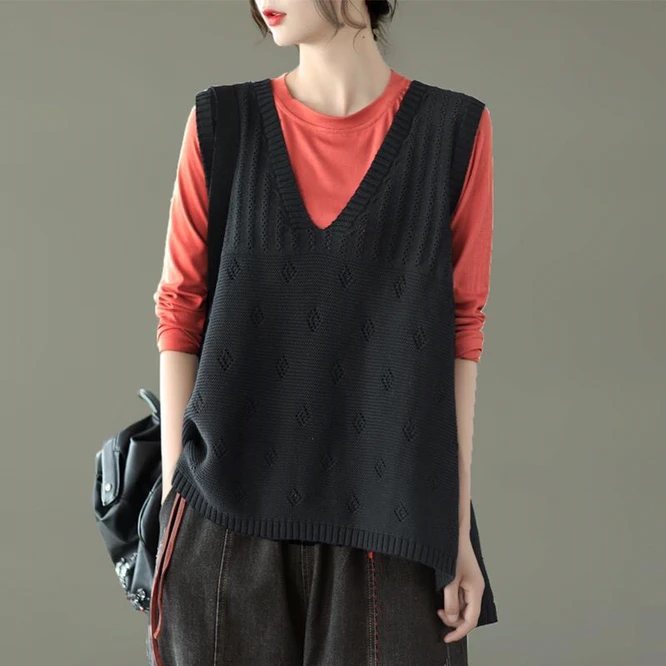 2021 New Spring Autumn Vintage Sweet Hollow Out Knitted Wool Women's Vest V-neck Pullover Girl Outdoor Leisure Simple Black
2021 New Spring Autumn Vintage Sweet Hollow Out Knitted Wool Women's Vest V-neck Pullover Girl Outdoor Leisure Simple Black