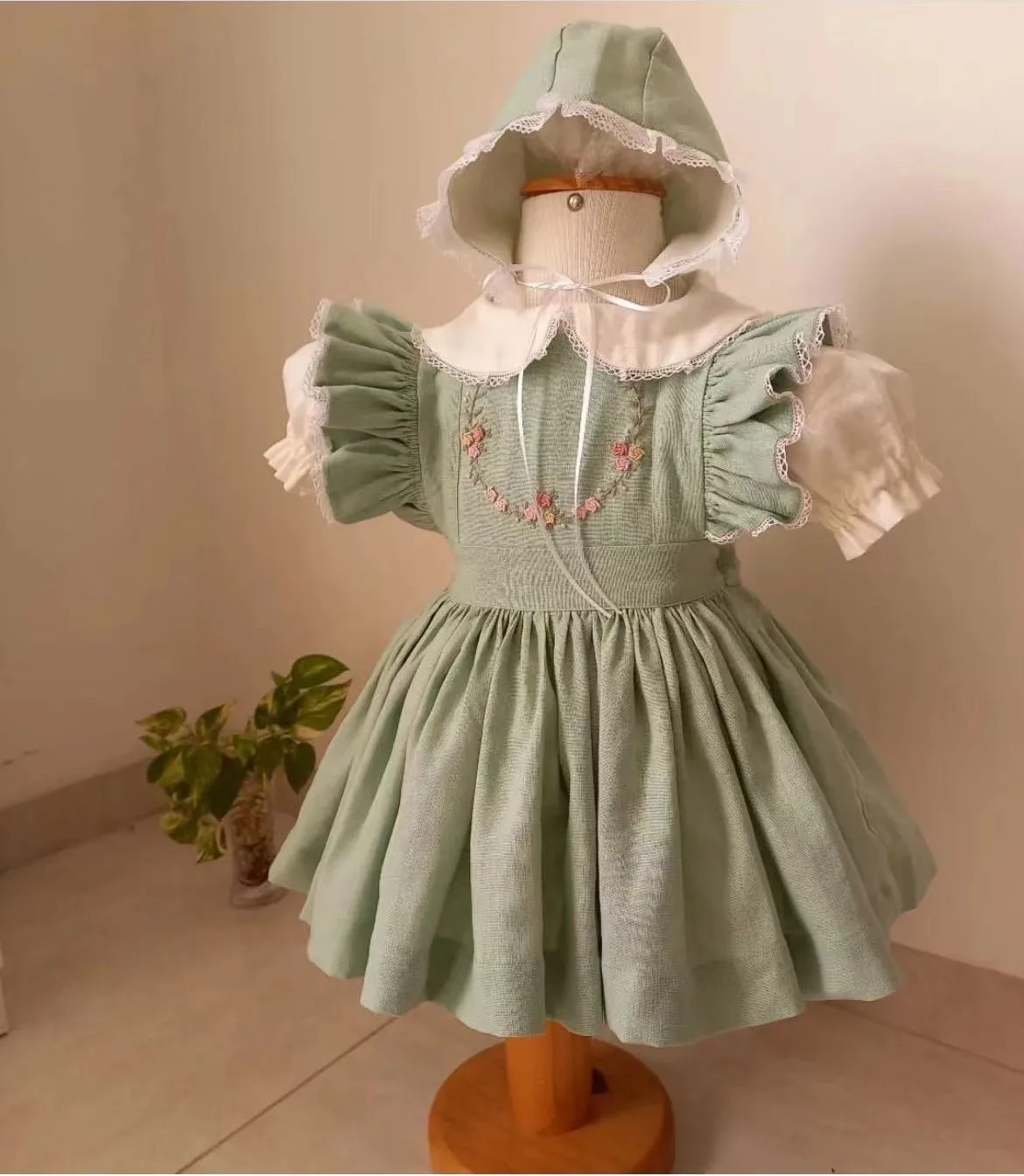 

0-12Y Baby Girl Summer Green Handmade Embroidery Turkish Vintage Princess Dress for Birthday Holiday Easter Photography Eid