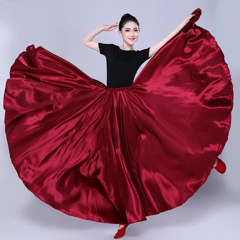 

720 Degree Satin Skirt Belly Dance Costume Women Gypsy Long Skirts Dancer Practice Wear 12 Colors 105cm 110cm Dance Skirt 115cm