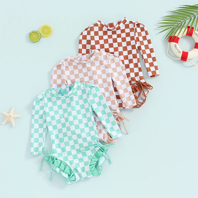 Girls Bikini Beach Swimwear Long Sleeve Checkerboard Print Ruffle Romper Bathing Suit
Girls Bikini Beach Swimwear Long Sleeve Checkerboard Print Ruffle Romper Bathing Suit