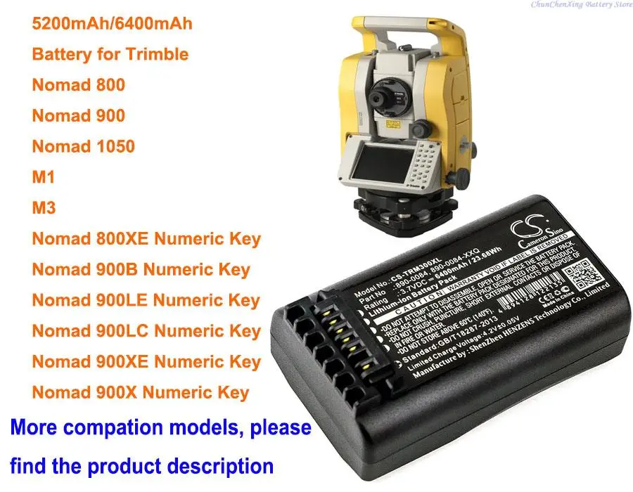 

Cameron Sino 5200mAh/6400mAh Battery for Trimble Nomad 800XE,900B,900LE,900XE,900LC,900X, 800,900,1050,M1,M3