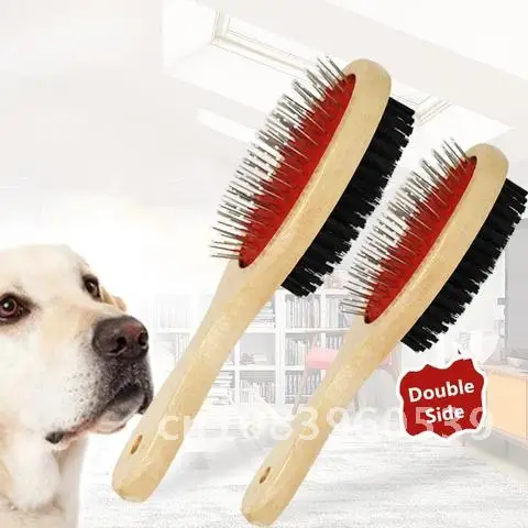 

Double-sided Pet Comb for Cats Dogs Hair Removal Big Dog Brush Beauty Comb Wooden Pet Comb Grooming Dog Supplies Soft Brush 1PCs