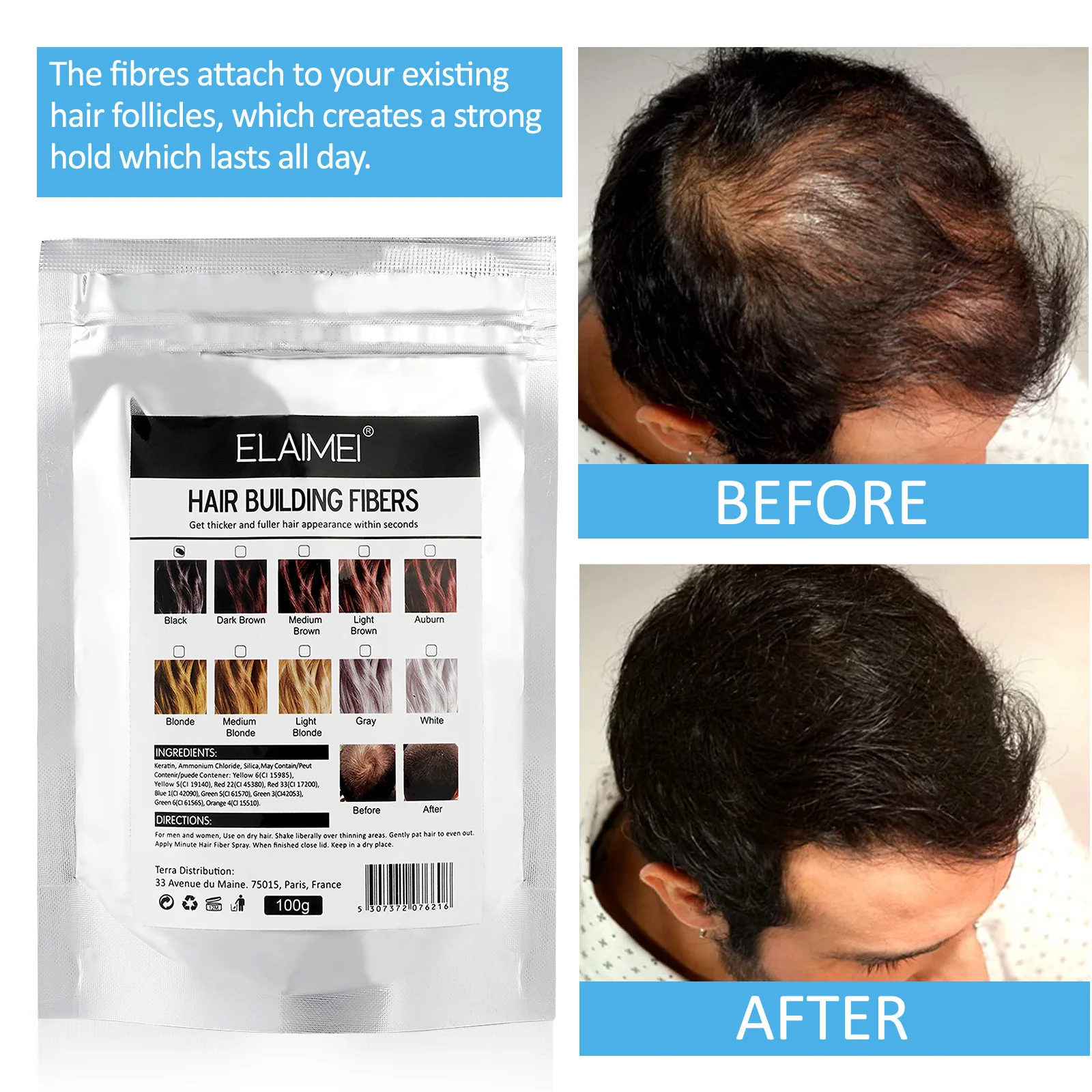 Bagged Black Hair Building Fibers Adsorption Strong Sweat-Proof Wind-Proof Natural Keratin Powder Bald Fibrer Hairline Optimizer
Bagged Black Hair Building Fibers Adsorption Strong Sweat-Proof Wind-Proof Natural Keratin Powder Bald Fibrer Hairline Optimizer