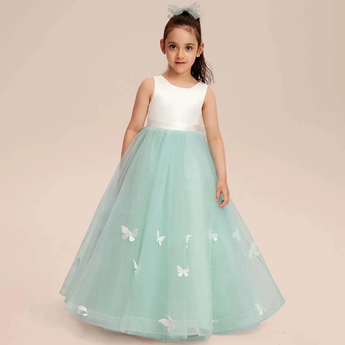 

YZYmanualroom Tulle Flower Girl Dress A-line Scoop Floor-Length/Bridesmaid dresses