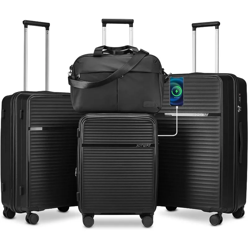 

Expandable Suitcase Set with Spinner Wheels and Charger, Hard Shell Lightweight Rolling Travel Luggage with TSA Lock