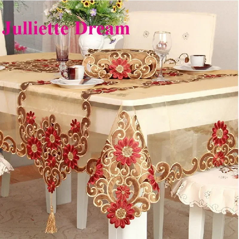 

European Style Embroidered Tablecloth, Flower, Elegant Tablecloths, Dining Table, Tea Table, Carbon Cover, Wedding