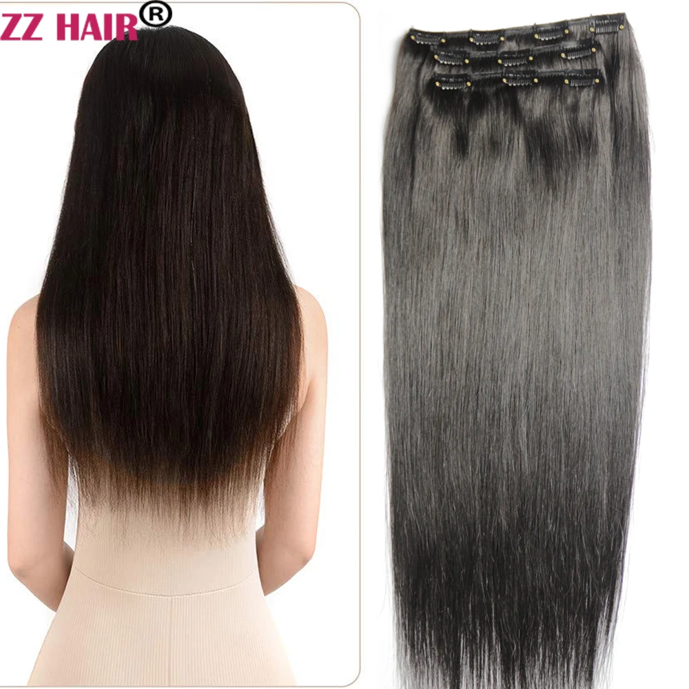 

ZZHAIR 100% Human Remy Hair Extensions 16"-24" 100g-200g 3pcs Set 1x20cm 2x15cm Clips-in Three Pieces Natural Straight