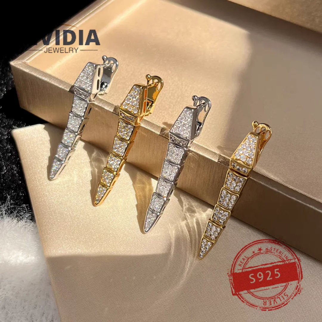 

2024 Fashion Hot Selling Jewelry BV Customized S925 Silver Luxury Snake Full Diamond Women's Earrings Birthday Party Gift