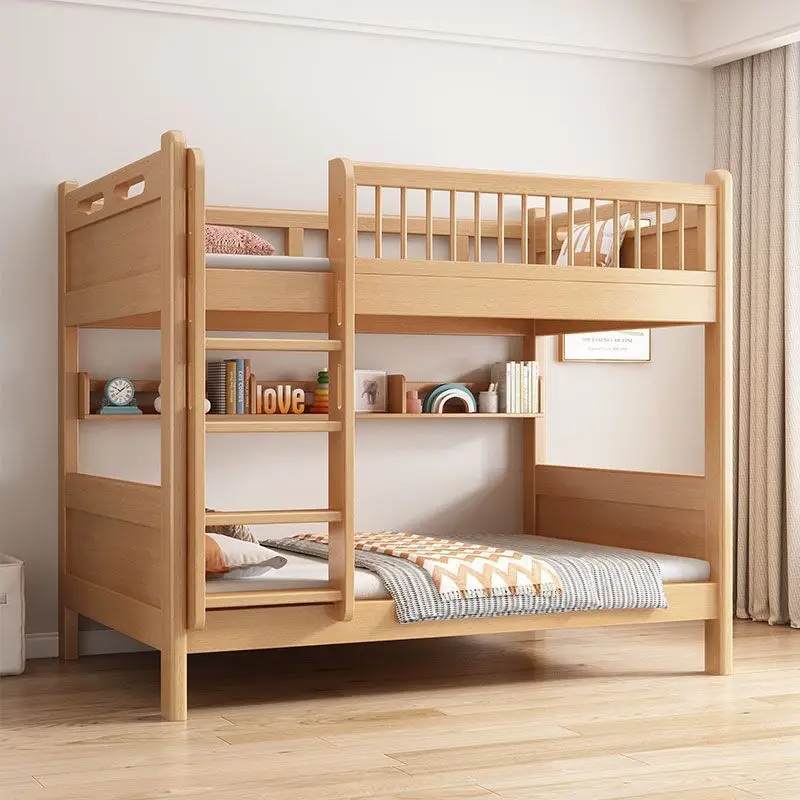 Double layer solid wood with raised fence on the top and bottom beds made of beech wood. Wooden bed with mother and child beds.
Double layer solid wood with raised fence on the top and bottom beds made of beech wood. Wooden bed with mother and child beds.