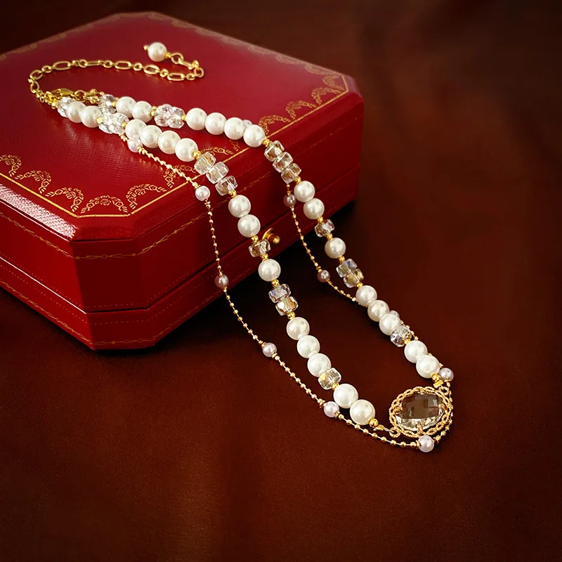 French Style Vintage Pearl Crystal Double-Layer Necklace Clavicle Chain Necklace Women
French Style Vintage Pearl Crystal Double-Layer Necklace Clavicle Chain Necklace Women