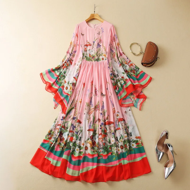 European and American women's clothes 2023 spring new Flared long sleeve Pink flower print fashion Pleated Dress XXL
European and American women's clothes 2023 spring new Flared long sleeve Pink flower print fashion Pleated Dress XXL
