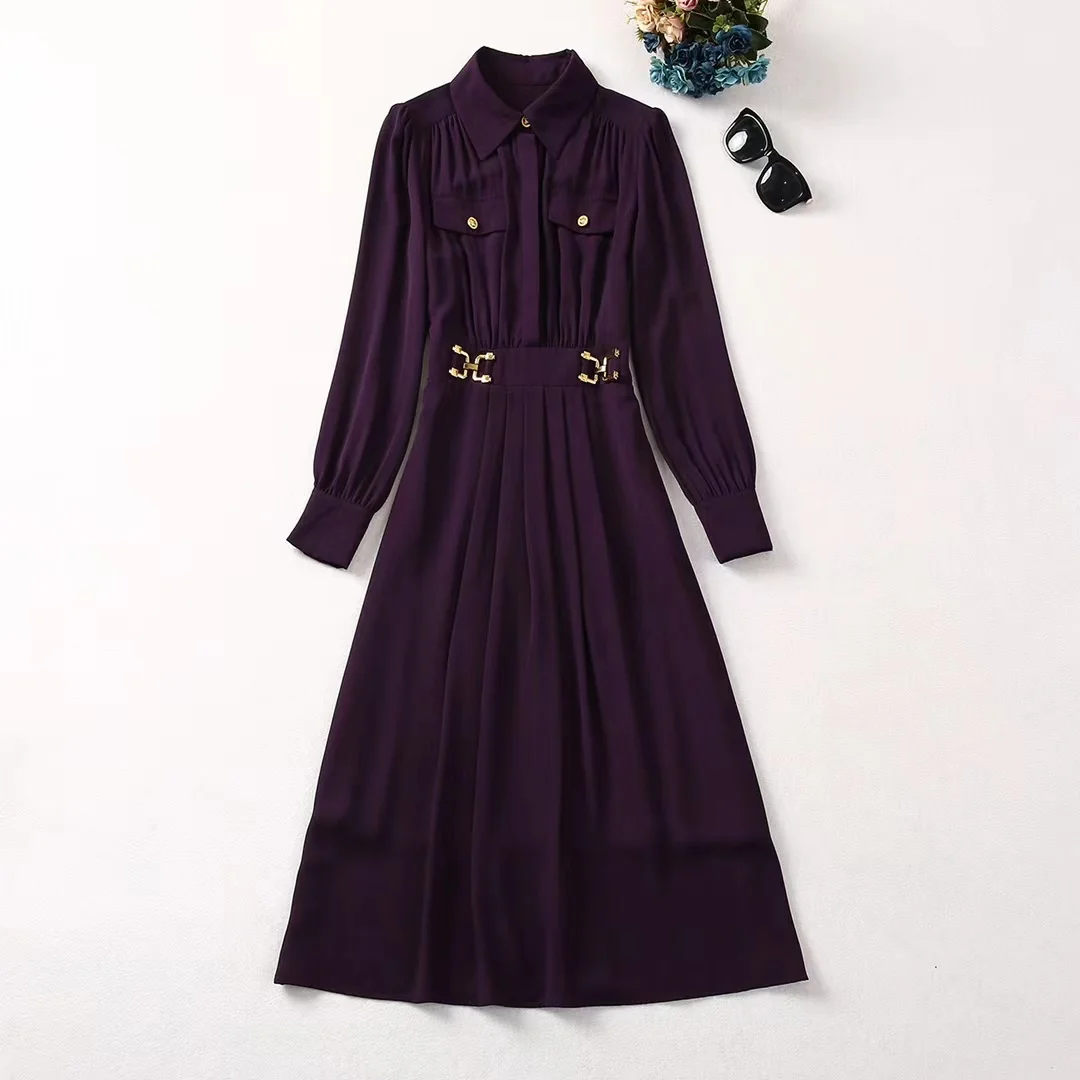 Europe and the United States women's 2024 winter new Long sleeve lapel chain fashion Purple pleated dress XXL
Europe and the United States women's 2024 winter new Long sleeve lapel chain fashion Purple pleated dress XXL