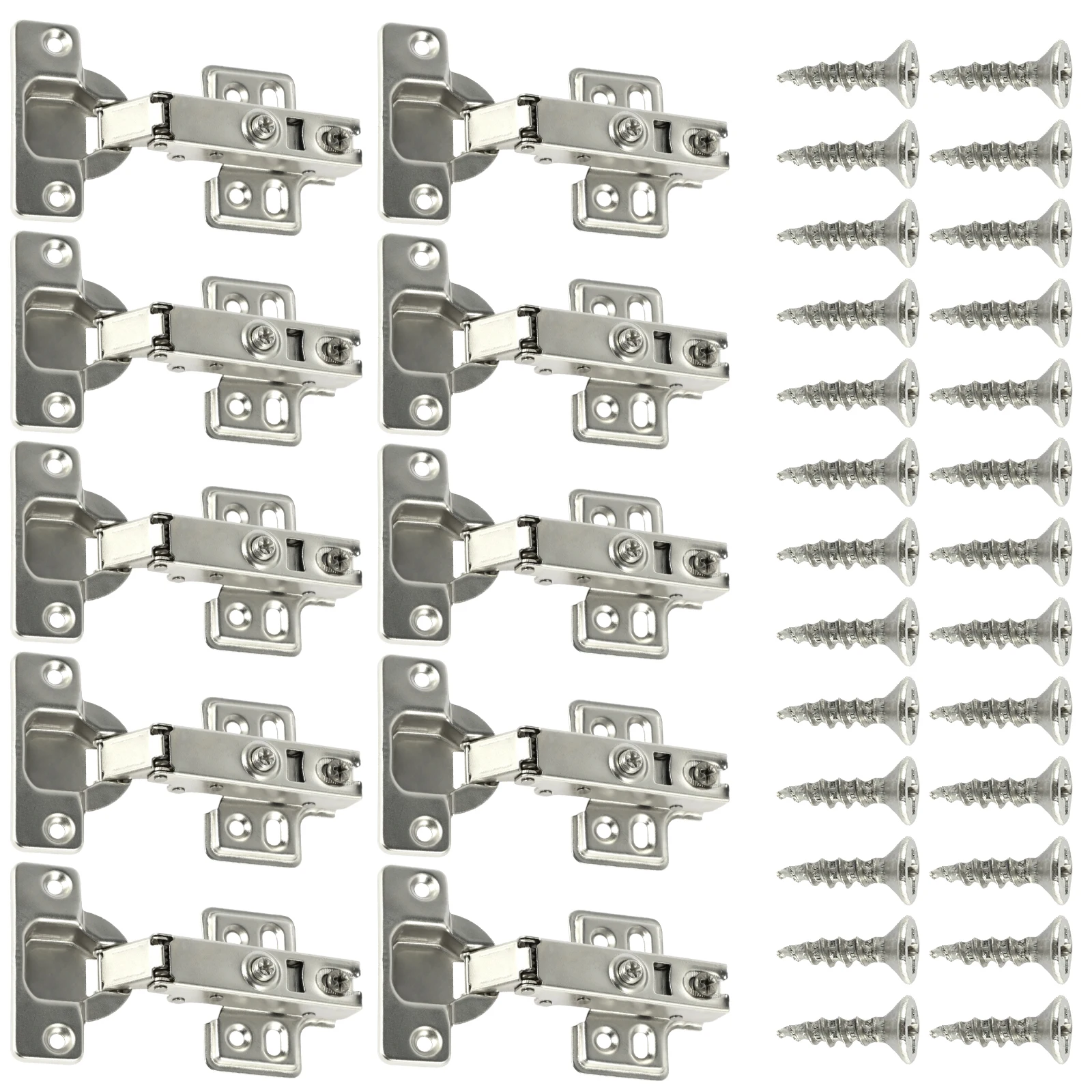 

10Pcs Cupboard Hinges Full Overlay Mute Cabinet Door Hinges Set with Screws Cold Rolled Steel Soft Close Hinges 95°-105° Opening