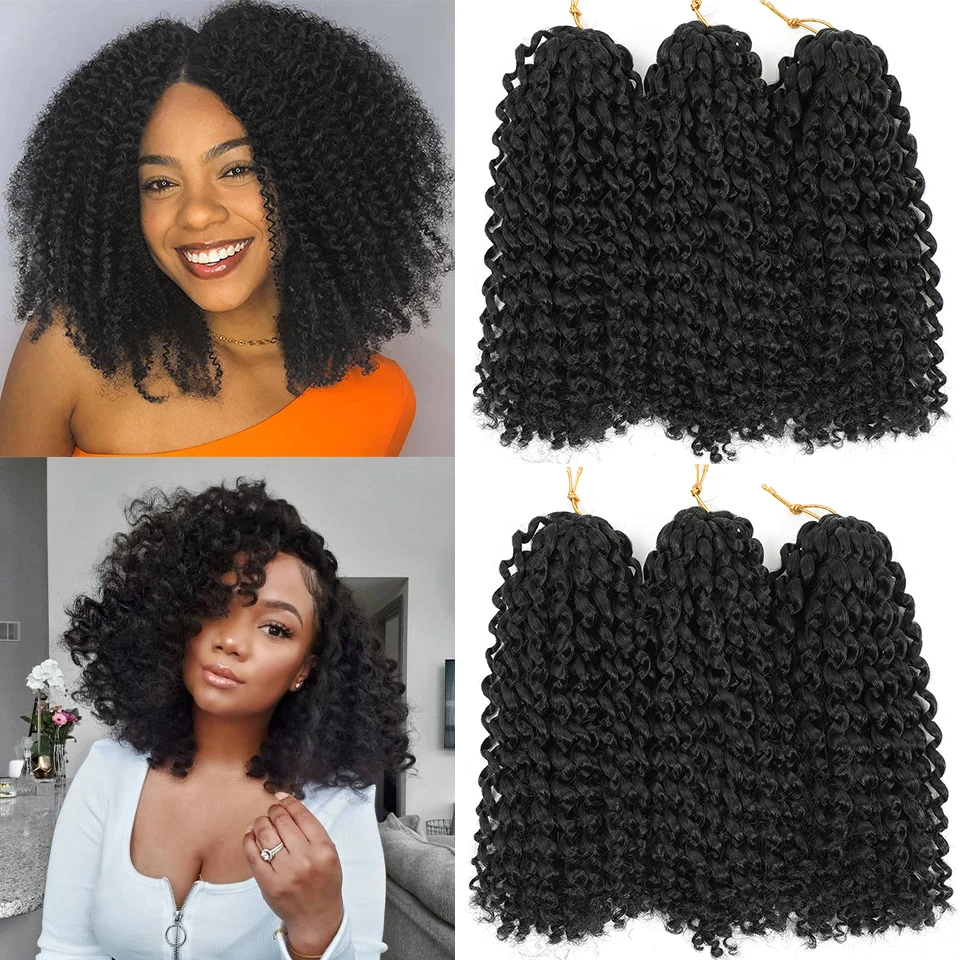 

Kinky Curly Crochet Hair 8 Inch Short Marlybob Curl Natural Black Color Afro Twist Soft Synthetic Braiding Extention For Women
