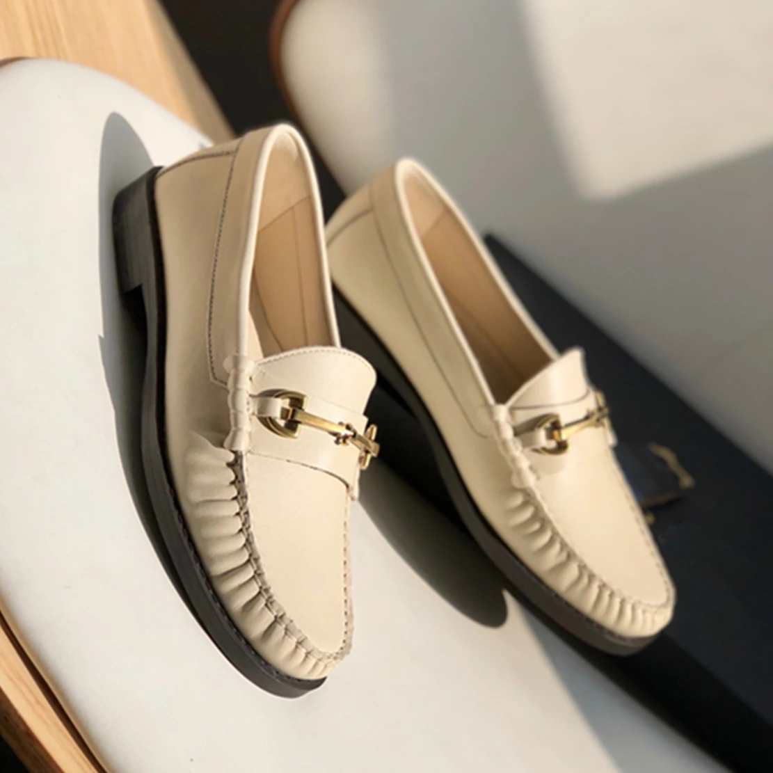 

Dave&Di Fashion Simple Sheep Soft Casual Slip-On Loafers Beige Color New England Style Office Lady Flat Shoes Women Shoes