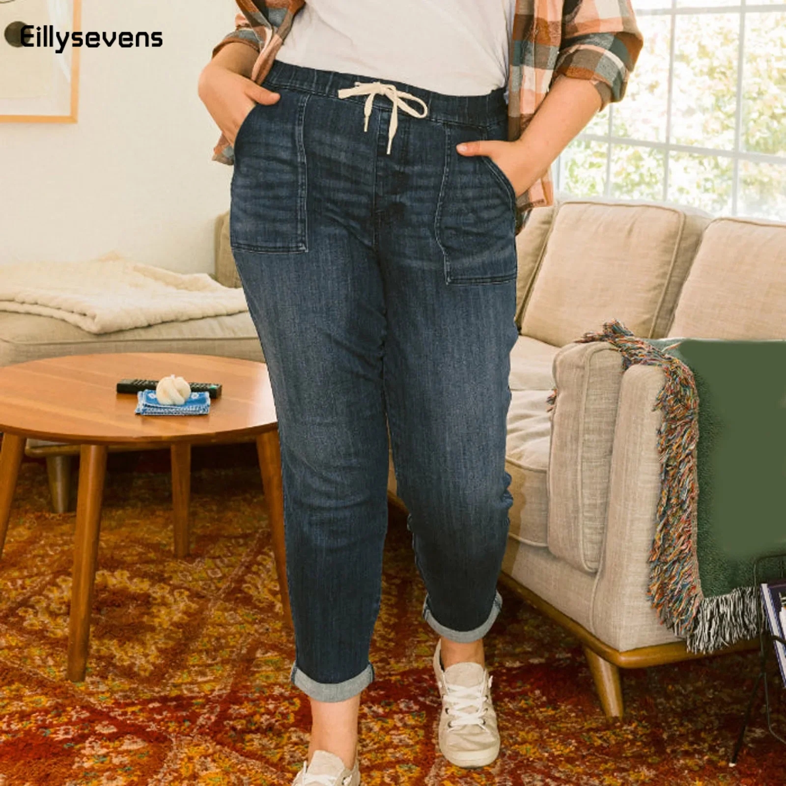 

2024 New Spring And Sommer Wide-Leg Jeans Women Loose Straight Leg All Draped Trousers Students High-Waisted Nine-Point Pants