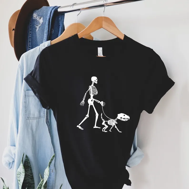 Смешной стиль на Хэллоуин, Хэллоуин Собака Любовник Скелет с коротким рукавом Топы 100% cctton модная уличная одежда Harajuku goth