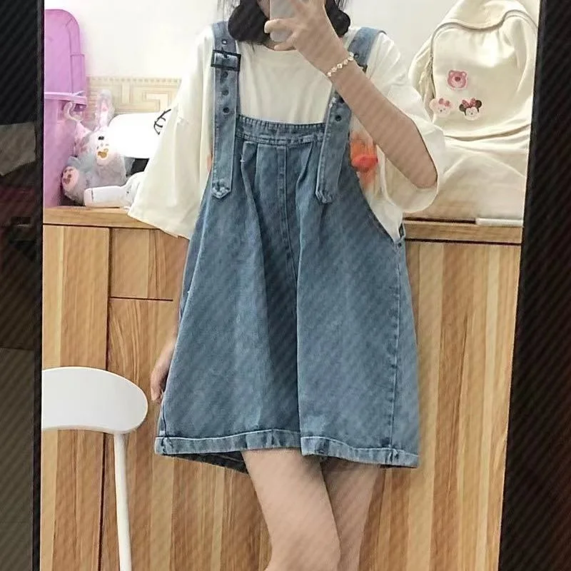 

2023 New Summer Fashion Simple Age Reducing High Waist Loose Casual Small Sweetheart Small Fresh Women's Strap Wide Leg Jeans