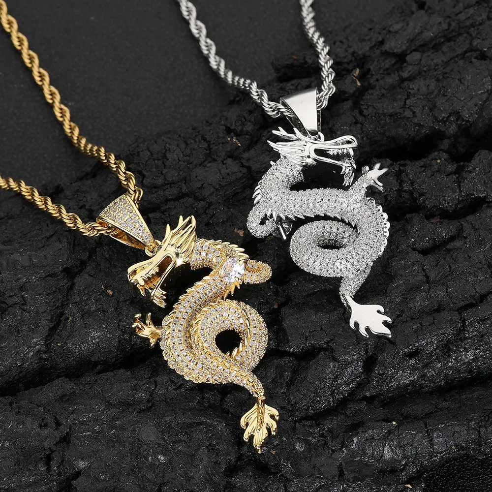 Hip Hop Jewelry Chinese Dragon Pendant With Bling CZ Stone Ice Out Zodiac Necklace For Men
Hip Hop Jewelry Chinese Dragon Pendant With Bling CZ Stone Ice Out Zodiac Necklace For Men
