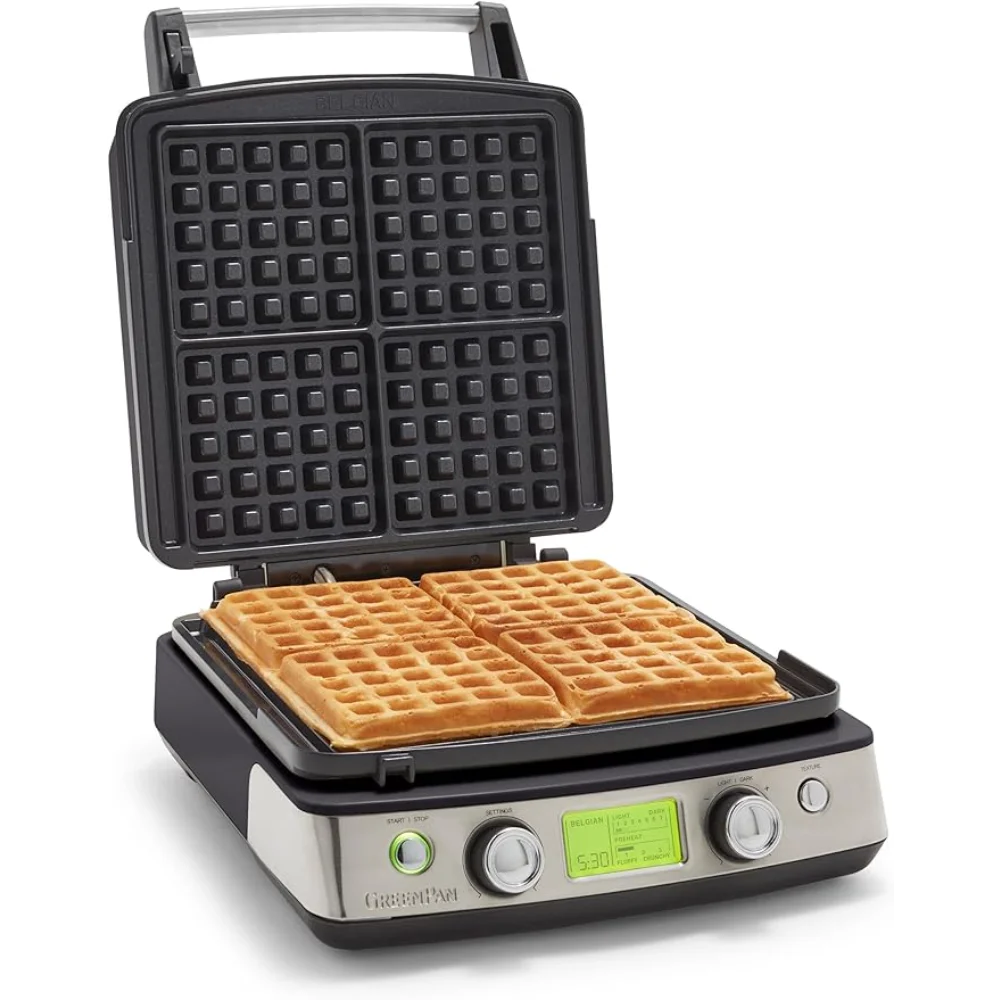 

Elite 4-Square Belgian & Classic Waffle Iron, Healthy Ceramic Nonstick Aluminum Dishwasher Safe Plates, Adjustable Shade/Crunch