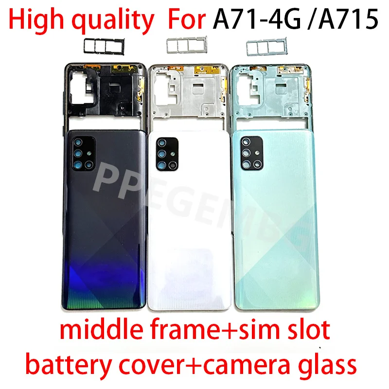 

Full Housing A71 4G Case For Samsung Galaxy A71 A715 A715F Middle Frame Battery Back Cover Rear Door + Camera Lens + Sim slot