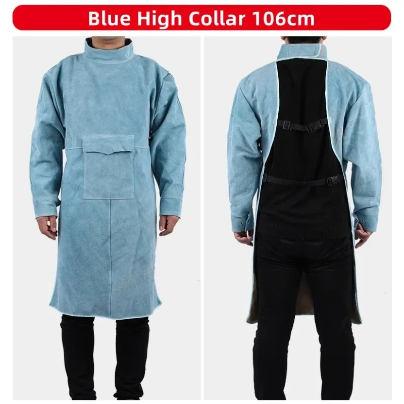 

Cowhide Electric Welding Protective Suit Anti-Fire Scald Proof Flame Retardant Heat Insulation Clothing Work Blue Apron - 120cm