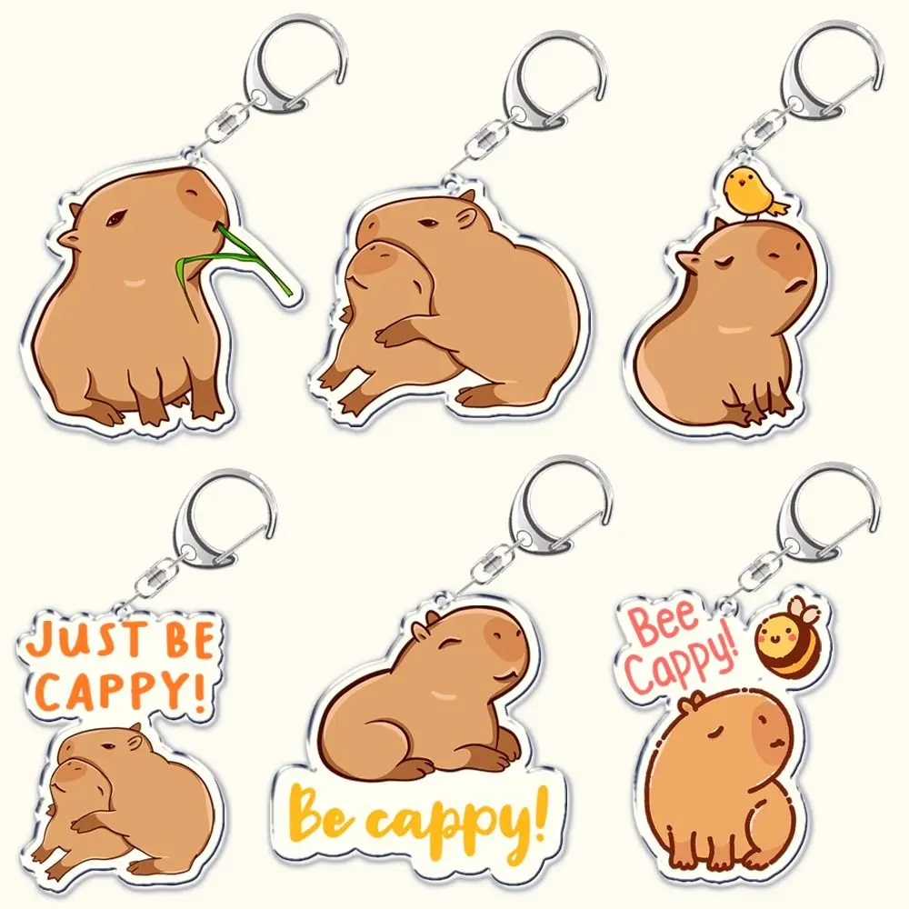 

Lovely Cartoon Capybara Acrylic Keychain Just Be Cappy Key Chain Pendant Key Ring Keychains for Bag Pendant Aaccessories Gift