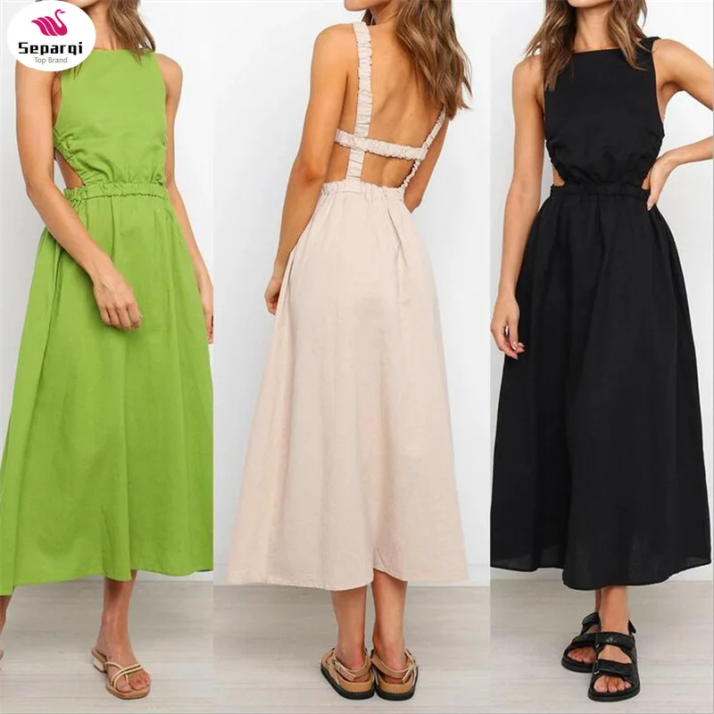Summer Elegant Midi Dress Woman Sexy Backless Solid Beach Sundress Casual Black Hollow Sleeveless Dresses For Women 2024 New
Summer Elegant Midi Dress Woman Sexy Backless Solid Beach Sundress Casual Black Hollow Sleeveless Dresses For Women 2024 New