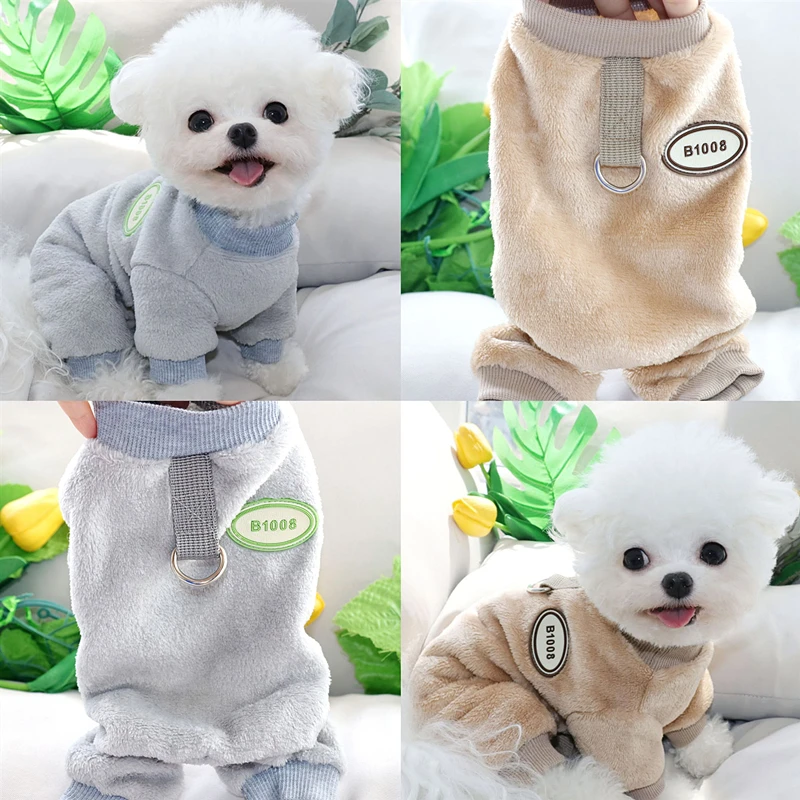 

Towable Pet Four legged Clothes Winter than Bears One Piece Teddy Solid Home Clothes Small Dog Warm Pullover