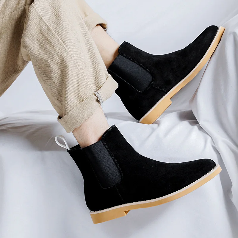 

England style men's casual chelsea boots slip-on cow suede leather shoes cowboy ankle boot handsome breathable short botas male