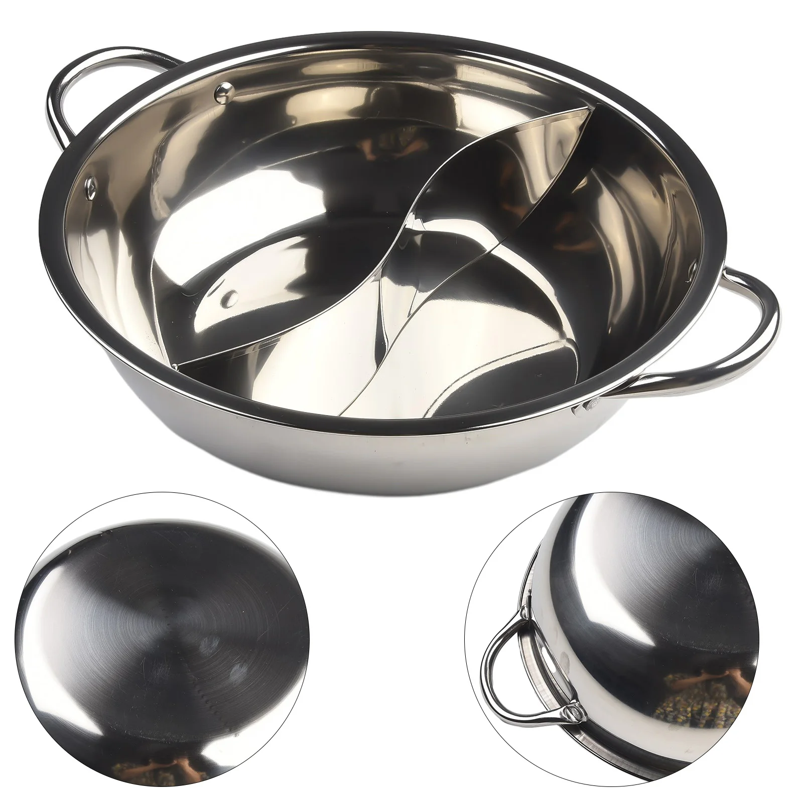 

Twin Divided Hot Pot Kitchen Soup Home Hotpot Stainless Steel Compatible Pot Cooker Cooking Cookware Dish Plate